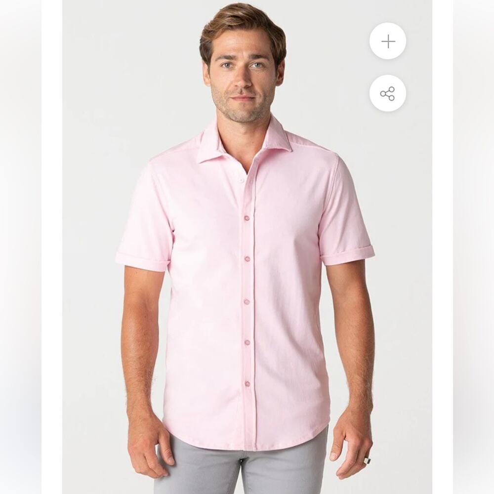 Swet Tailor Light Pink Short Sleeve Polished Button‎ Down Shirt Size XL